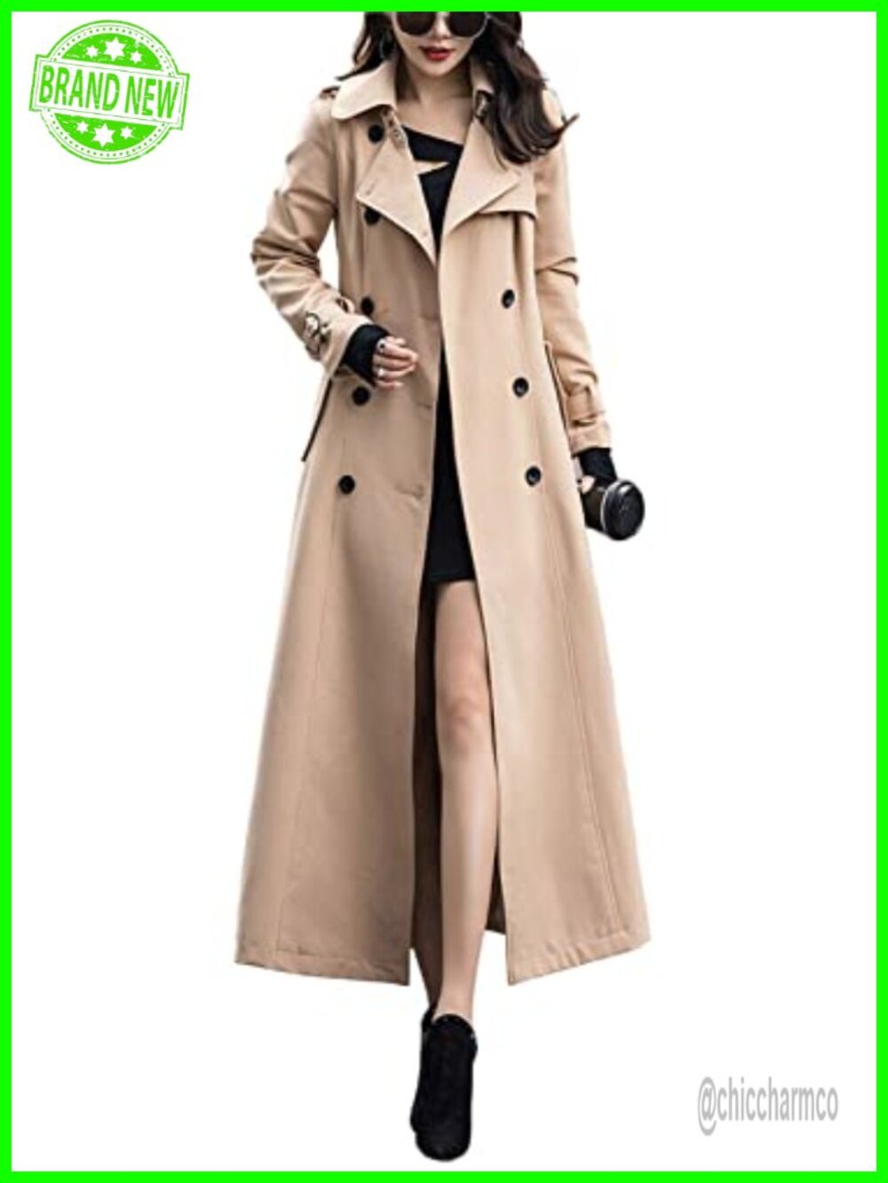 Double Breasted Maxi Long Trench Coat Office Overcoat Dressy Fall